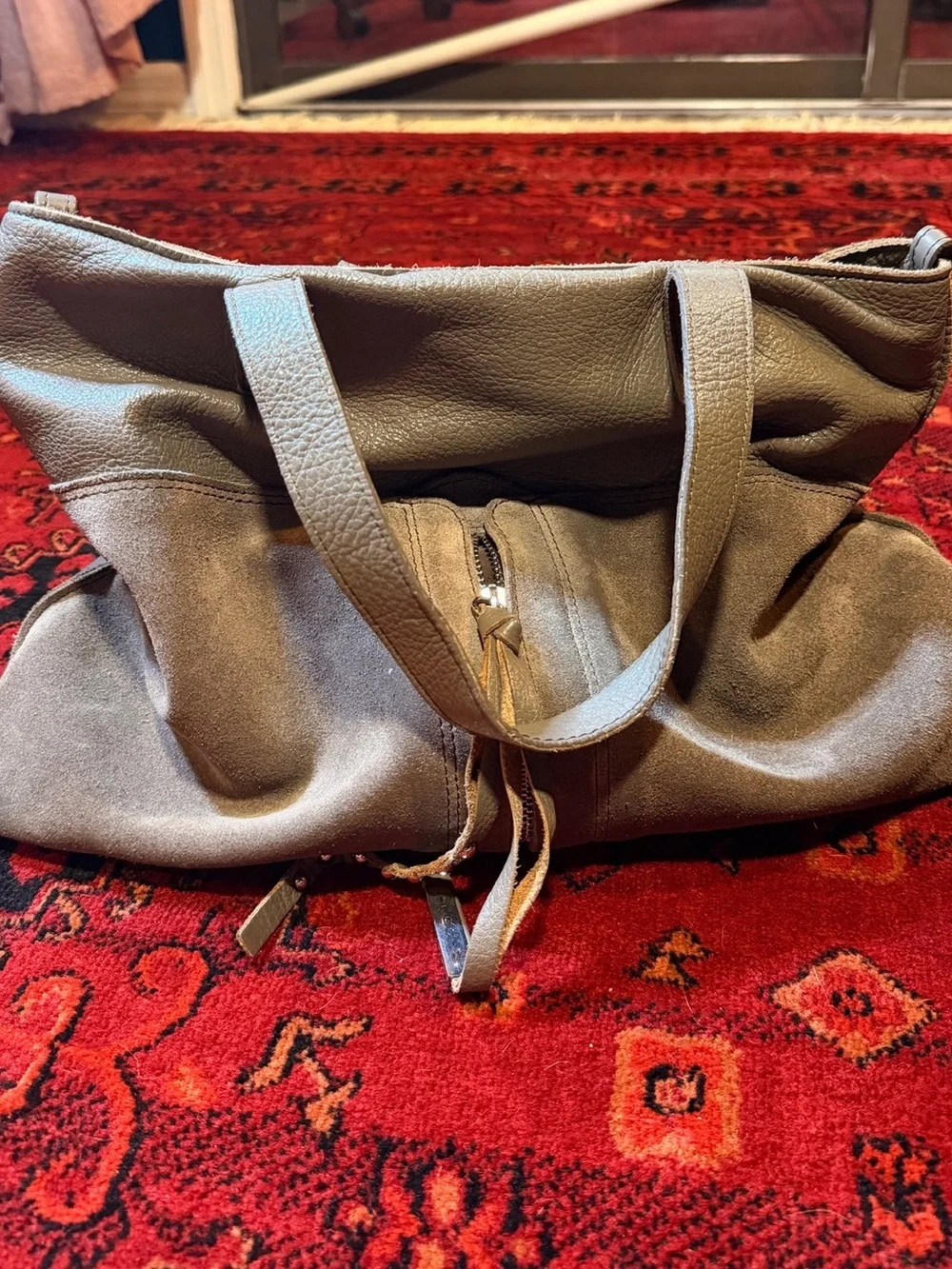 Neutral Taupe Leather & Suede Tote Bag - Versatile Everyday Carry